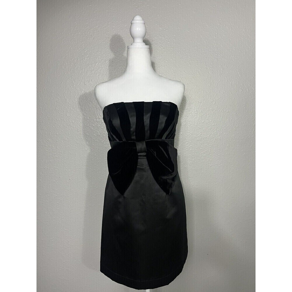 Phoebe Couture Black Velvet Mini Dress Bow Size 2